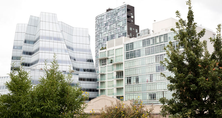 View of Frank Gehry’s IAC building and Jean Nouvel’s 100 West 11th from the High Line